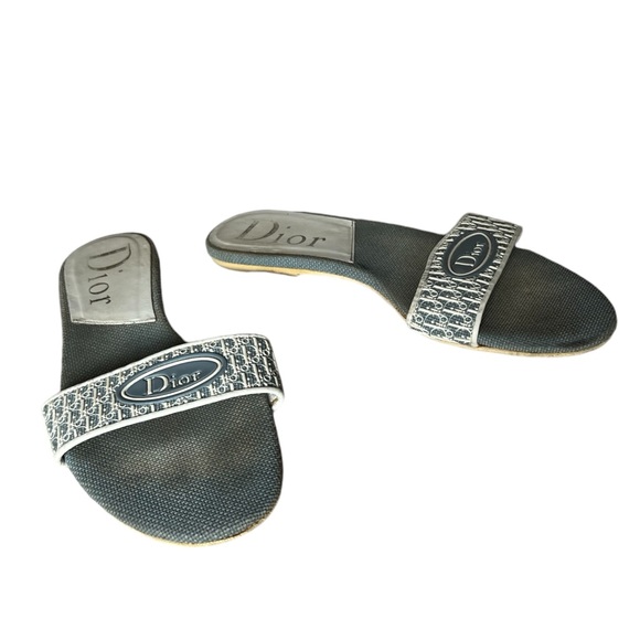 CHRISTIAN DIOR SLIDES SANDALS LIGHT BLUE LOGO FLATS - Picture 3 of 5